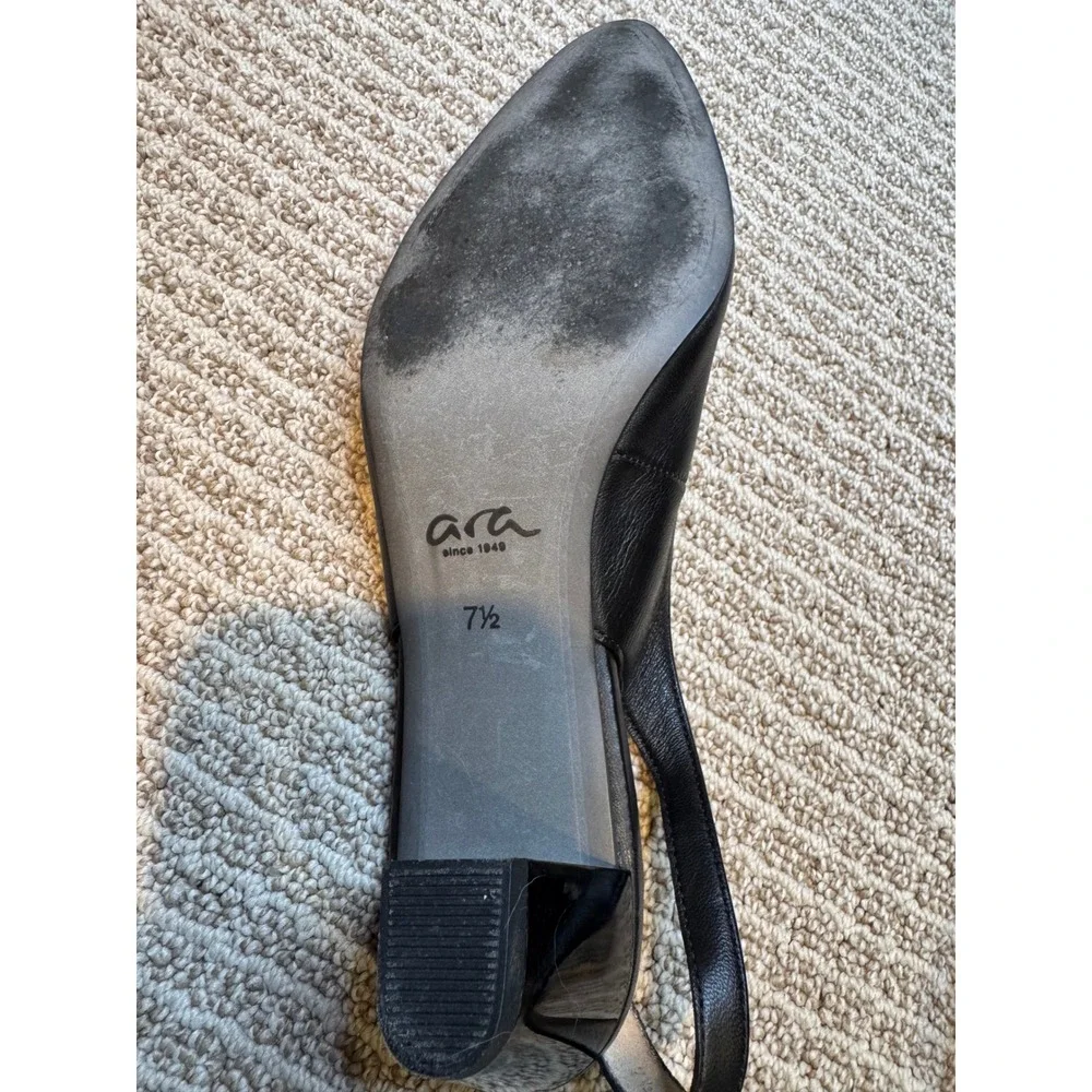 Ara Black Leather Slingback Block Heel Shoes Women's Size‎ 7.5